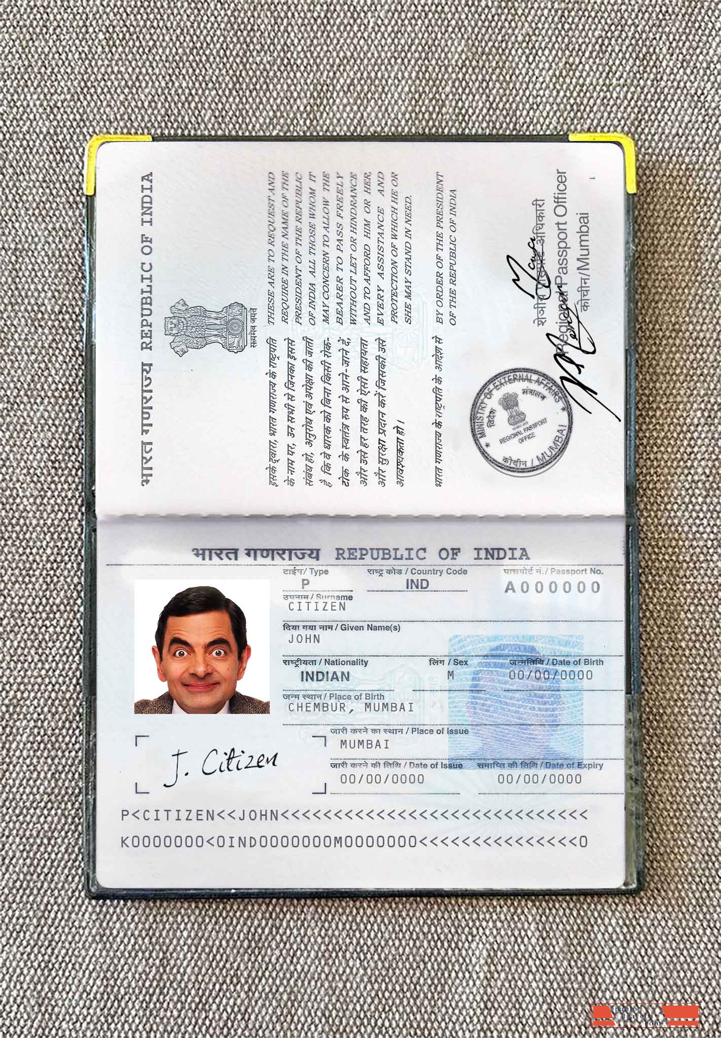 India passport (2013 present) photo look PSD template